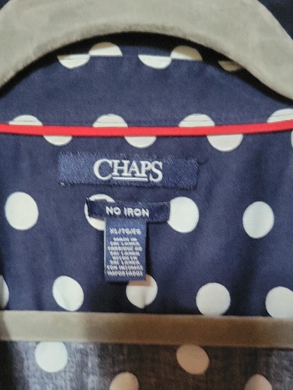 Chaps Navy and White Polka Dot No Iron Button-Down Shirt - Picture 2 of 5